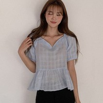 큐니걸스 하트넥2 체크 페플럼 블라우스