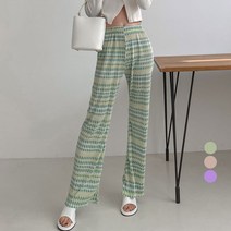 플랜데이 여성용 톡톡 체크 패턴 플리츠 부츠컷 팬츠