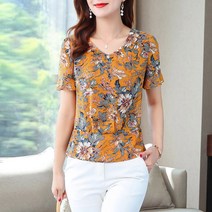 MA 플로럴 브이넥 셔링 반팔 블라우스