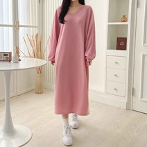 플랜데이 오버핏 양브이 트임 맨투맨 롱 원피스