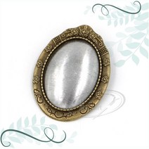 토이앤스티치/로즈액자/브로치/신주/프랑스자수/반제품/당일발송, CF58-로즈액자타원브로치-신주