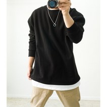 이중 배색 레이어드 긴팔티 기모 무지 빅사이즈티셔츠