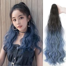 가발 그라데이션 컬러 포니테일 헤어피스 묶음머리 집게핀, 블랙블루