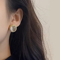 엔틱 라운드 반투명 원석 귀걸이 A149