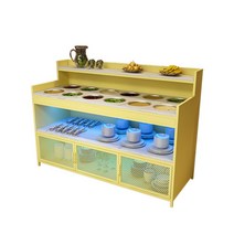 셀프바 뷔페 소스 양념장 진열대 업소용 테이블, 옐로우 가로 200X세로 40X높이 100(16홀)