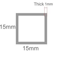 알루미늄 아연 사각 파이프 합금 튜브 프로파일 15x15mm 두께 1mm 2mm 직사각형 모델 브래킷 장식 재료, 15x15x1+50cm, 15x15x1+50cm