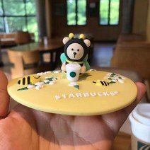 스타벅스 캐릭터 곰돌이 실리콘 비말 머그컵 뚜껑, 밝은 노랑 노랑 꿀벌 11cm