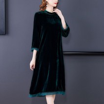 그린 중년 여성 벨벳 롱 원피스 50대 60대 상견례 엄마옷 하객룩