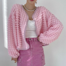 엘샾 여성 데일리 폼폼 엠보 화사한 여유핏 가디건