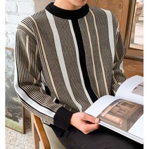 [쿠비코] 니트 잔줄 버티컬 포인팅 라운드 티셔츠MZ853