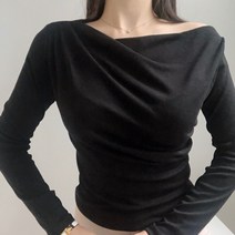 [3color] 여성 기본 입술넥 드레이프 긴팔 셔링 티셔츠 긴팔티 오피스룩 하객룩 레이어드
