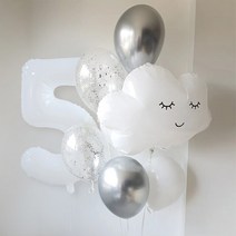브라이덜샤워풍선 칠순 생일축하 기념일 졸업 헬륨가스 꽃풍선 흰색 웃는 구름 호일 풍선 30 인치 헬륨 번, 09 number 5
