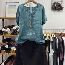 오르난 봄 여름 여성 린넨 티셔츠 615752843238