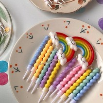 /국내배송/꽈배기 물결초 마카롱/레인보우/보라 롱/쇼츠 레터링 생일 케이크 생일초 대량구매 1팩/10팩/24팩, 짧은물결(레인보우), 24팩(6개입)