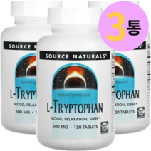 소스내추럴스 L-트립토판 500mg 120정 3통 세트 칼슘 철분 함유
