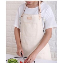 공방 바리스타 가죽끈 앞치마(아이보리) 꽃집앞치마 베이직 레터링 요리 업소용 캔버스 플라워샵 여자 목공