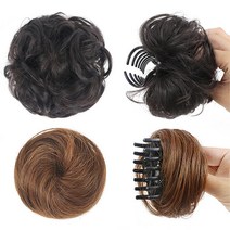 볼륨 가발 집게핀 여자 똥머리 당고머리 만두머리 올림머리 부분가발 가발집게핀 가발핀 부분가발*, 03.풍성곱슬-블랙