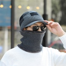 넥플 남성 겨울 골프 모자 방한 캡모자 넥워머세트, 블랙