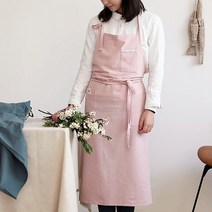 (무료 자수각인) 베이킹 린넨 앞치마 / 이니셜 상호 로고, 누드핑크, 1개