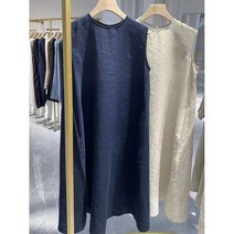 Beyond Nice여성 린넨 A라인 라운드넥 민소매 나시 원피스