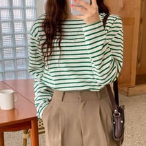 퍼니걸스 6134 라운드 넥 단가라 베이직 긴팔 티셔츠 여성의류