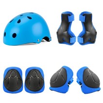 자전거헬멧 보호 아동 스케이트 인라인 안전모 세트, 블루