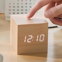 인테리어 우드 LED 탁상시계 디지털 전자 알람 시계, 쿠팡 우드 정사각 블랙