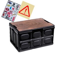 포캠 폴딩박스+나무상판+랜덤스티커+비상스티커 캠핑용 트렁크정리함 감성용품 캠핑폴딩박스 수납박스 캠핑테이블, 올블랙-30L(나무상판+스티커+스티커)
