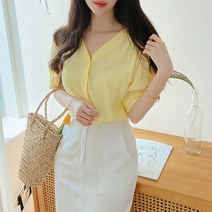 데일리룩 세련된 여성스러운 슈크림 블라우스(4col)