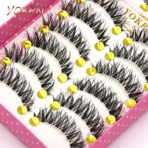 붙이는 속눈썹 yokpn 메이크업 인조 1 상자 10 쌍의 인조 자연스럽게 두꺼운 스테이지 크로스 인조 스모키 메이크업, 0.10mm, 1 상자 10 쌍