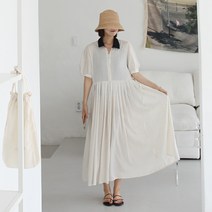 애플망고샵 린넨 배색카라 롱원피스 오버핏 루즈핏 린넨 여름 롱원피스