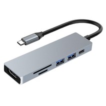 이츠굿텐 6in1 USB C타입 멀티 허브 USB3.0 HDMI 미러링 SD mSD, 실버