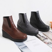 런슈즈 (국내제작) 여성 웨지 통굽힐 첼시 밴드 지퍼 앵클부츠 6.5cm