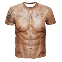 [흔훤국제] 유럽과 미국의 대외 무역 새로운 남성 근육 3D 디지털 인쇄 라운드 넥 긴팔 티셔츠 커플 탑