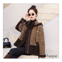 티피/Teepie 램스울 모피 일체형 코트 체크 도톰 올해 유행 패딩 여성 코트