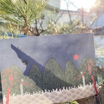 일월오봉도 청색 그래픽 디자인 엽서 한국적인 분위기 디자인 문구 굿즈 추천 상품, 단일제품