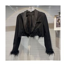 크롭 자켓 블레이저 가을 커프 새틴 카라 패딩 어깨 오피스룩 여성 코트 숏