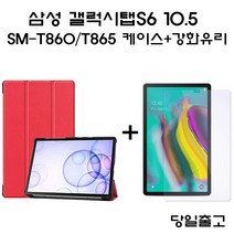 조군컴파니 삼성태블릿 갤럭시탭S6 10.5(2019) SM-T860 T865 전용컬러케이스+9H강화유리, 스카이블루+강화유리