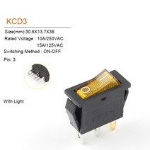 5/10PCS 2/3Pin KCD3 전원 스위치 10A 250V AC 15A 125V ON-OFF-ON 2/3 위치 전기 장비 조명 포함, [09] 3P With Yellow Light, [02] 10 PCS