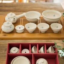 이천 도자기 미색 파란꽃 3인 다기 풀세트 전통 찻잔 주기 휴대용 다도, 본상품선택