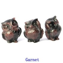 스톤 천연자수정원석 크리스탈 천연 원석 올빼미 작은 입상 자연석 치유 미니어처 동물 그림 장식 요정 정원 수족관 물고기 탱크 공예, Garnet+3 PCS