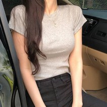 체리체리 여성용 슬림핏 골지 반팔 티셔츠
