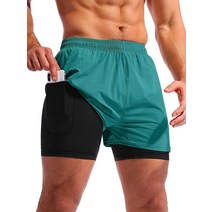 Pudolla 남성 2 in 1 러닝 반바지 12.7 cm(5 인치) 빠른 건조 헬스장 운동 휴대폰 포켓 플레임 오렌지. Large 4419532273, 3X-Large, Forest Green