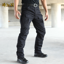 남자 밀리터리 팬츠 전술복 키타니카 전술팬츠 카모팬츠 남스프링스프링 멀티주머니 넓은 찢김방, 검은 색