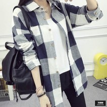 가바바 여성 블라우스 큰 격자 무늬 긴팔 셔츠 린넨 블라우스 G49208