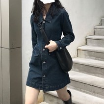 여성 데님 뷔스티에 동일이는 뽀글이 빈티지 슬림 싱글 봄여름 날씬해 보이는 긴팔 스커트