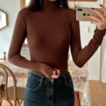 티데일리 여성용 리얼핏 소프트 골지 목폴라 긴팔 티셔츠