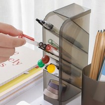 경사형 4칸 연필꽂이 스탠드 필통 반투명 플라스틱 공간활용 책상정리 아크릴소재, 화이트반투명