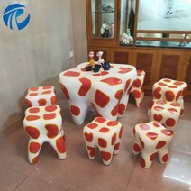 구강 치아 모양 가구 치과 인테리어 이빨 케이블 의자 세트, G. 주황색 얼룩무늬 테이블