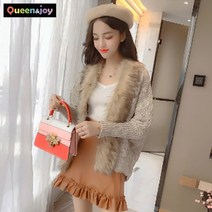 퀸앤조이 라쿤퍼 가오리 오픈형 니트 가디건***판매자 SSK무역***